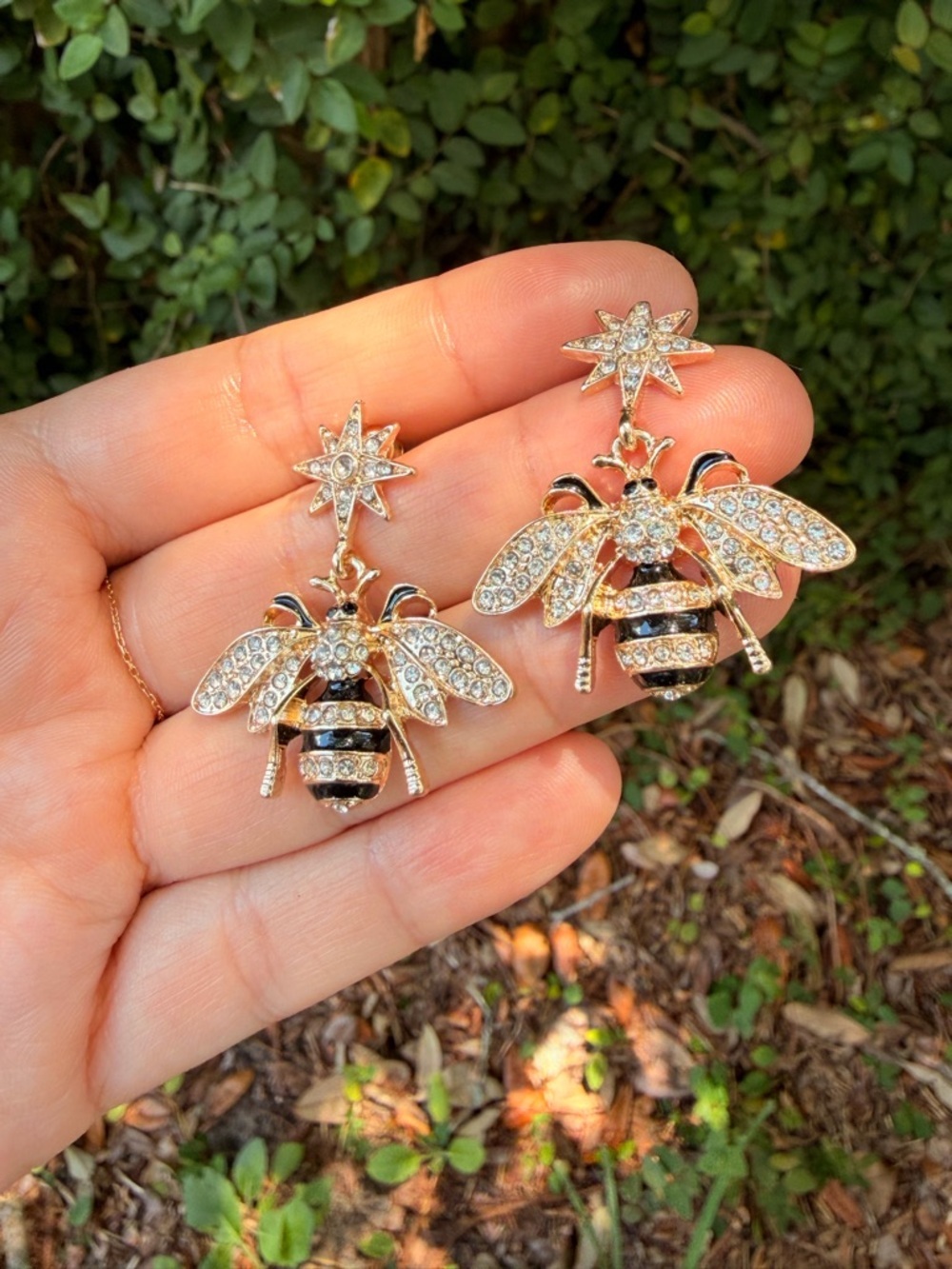 Bee Crystal Honey Earrings Shiny Earrings - Picture 6 of 7